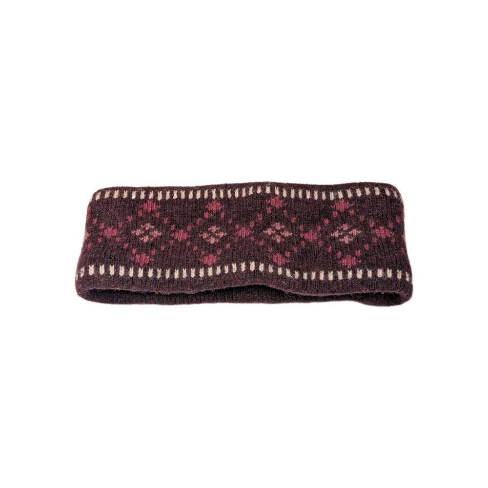 Vintage LL Bean Fleece Wool Headband Ear Warmer Burgundy Pink Snowflakes Frozen